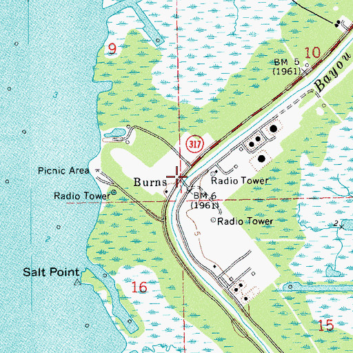 Topographic Map of Burns, LA