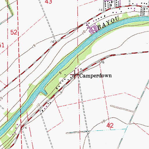 Topographic Map of Camperdown, LA