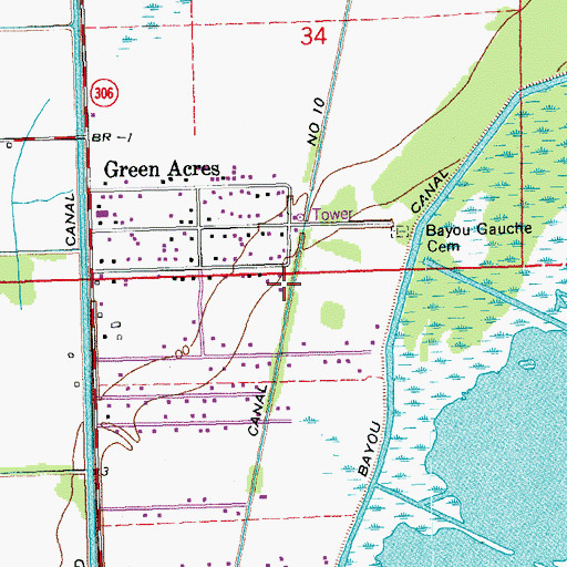 Topographic Map of Canal Number Ten, LA