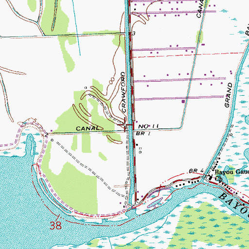 Topographic Map of Canal Number Eleven, LA