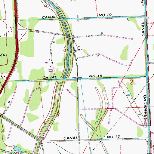 Topographic Map of Canal Number Eighteen, LA