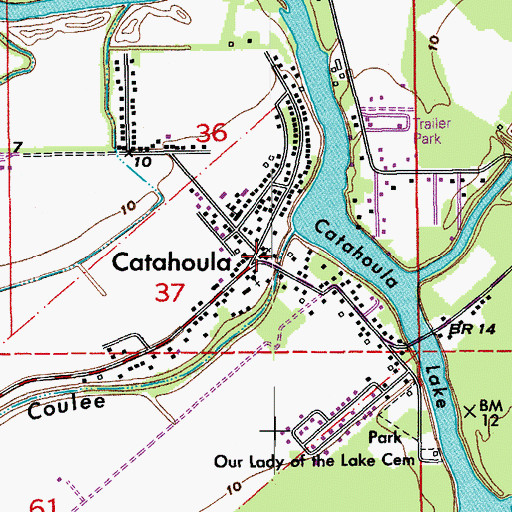 Topographic Map of Catahoula, LA