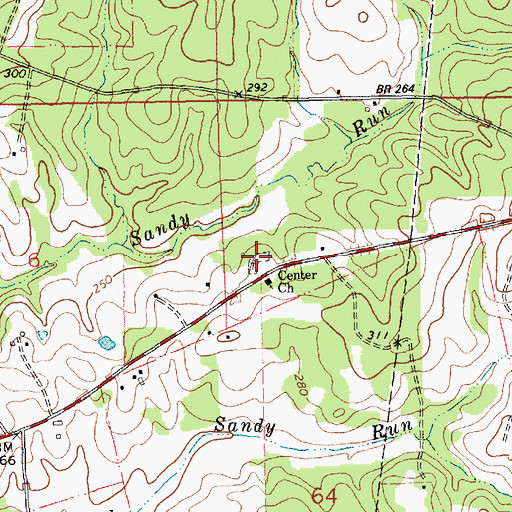 Topographic Map of Center Church, LA