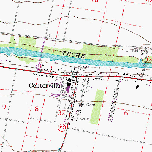 Topographic Map of Centerville, LA