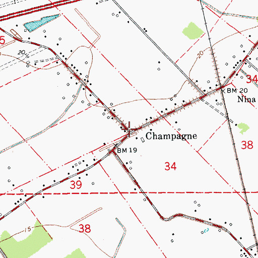 Topographic Map of Champagne, LA