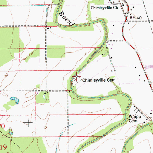 Topographic Map of Chimleyville Cemetery, LA