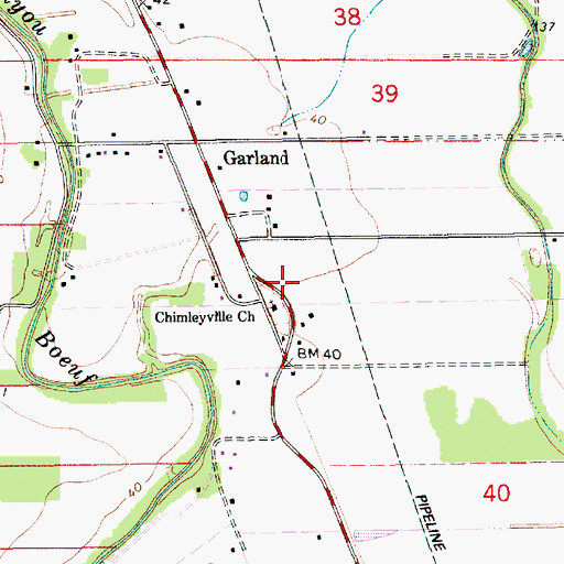 Topographic Map of Chimleyville Church, LA