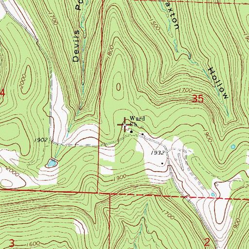 Topographic Map of Ward Church, AR