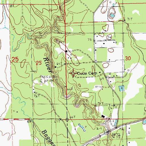 Topographic Map of Code Cemetery, LA