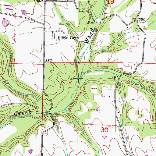 Topographic Map of Ward Creek, AR