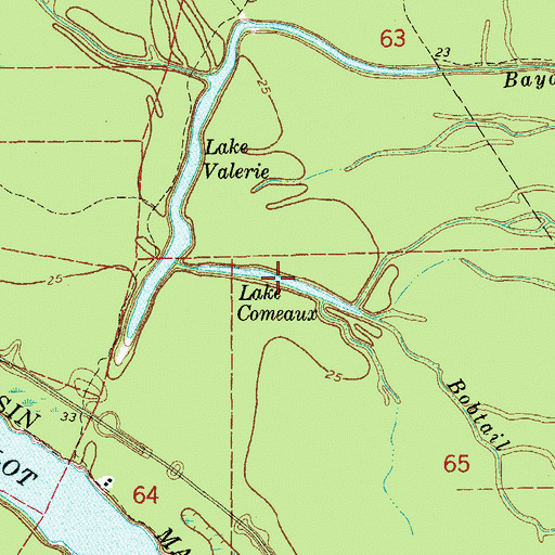 Topographic Map of Lake Comeaux, LA