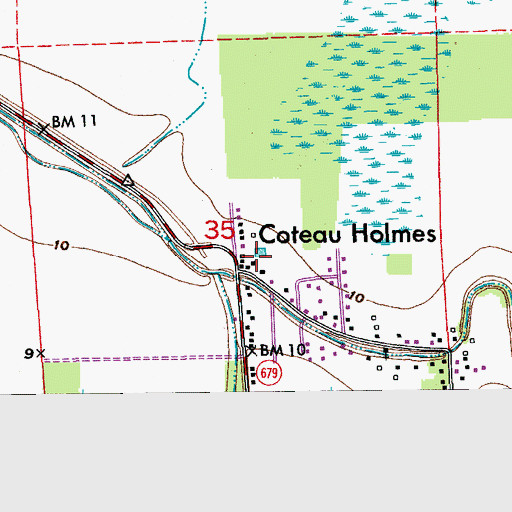 Topographic Map of Coteau Holmes, LA
