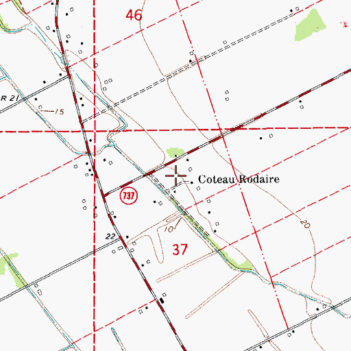Topographic Map of Coteau Rodaire, LA