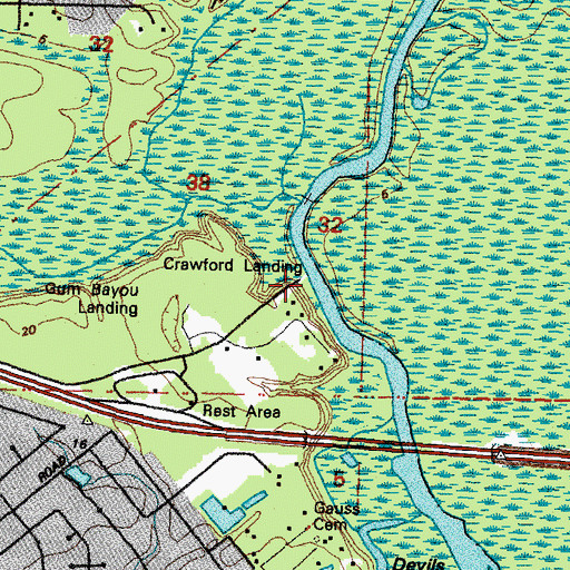 Topographic Map of Crawford Landing, LA