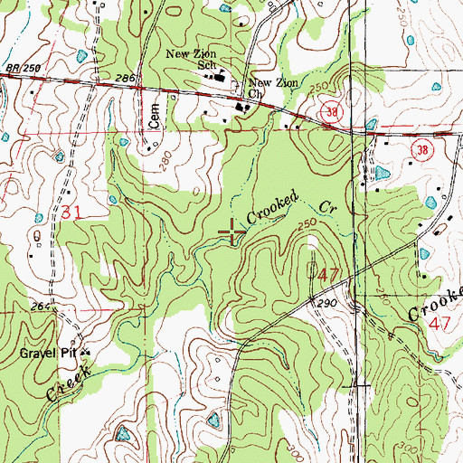 Topographic Map of Crooked Creek, LA