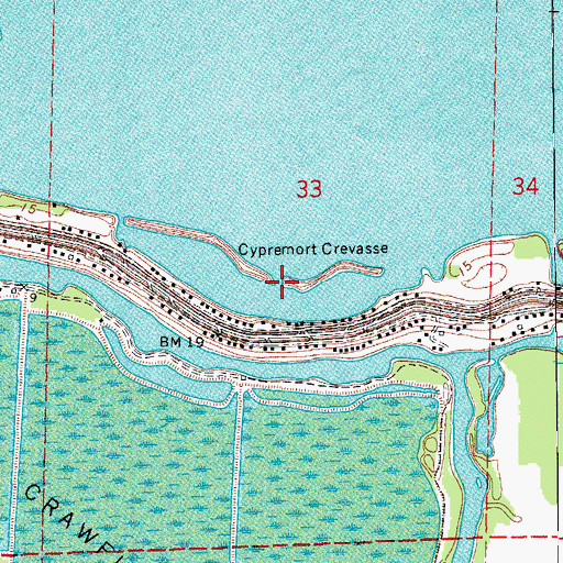 Topographic Map of Cypremort Crevasse, LA