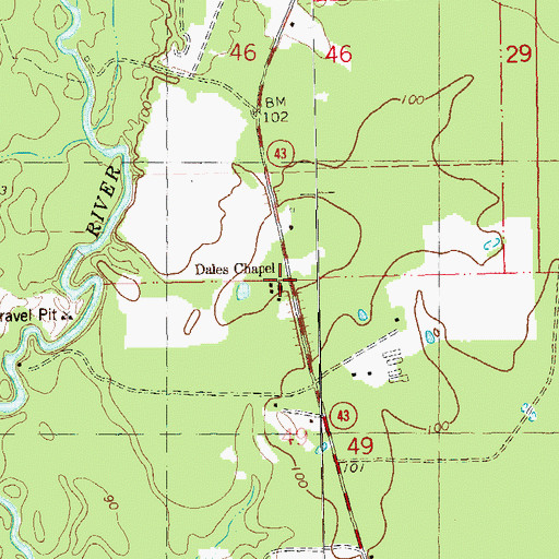 Topographic Map of Dales Chapel, LA