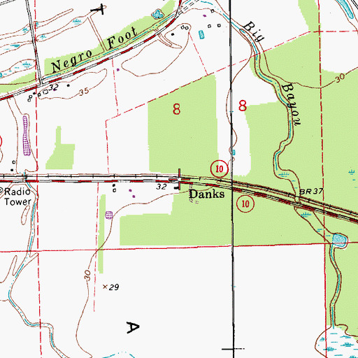 Topographic Map of Danks, LA