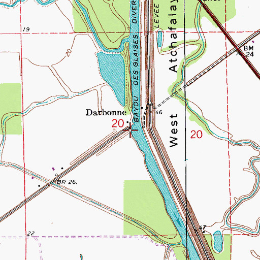 Topographic Map of Darbonne, LA
