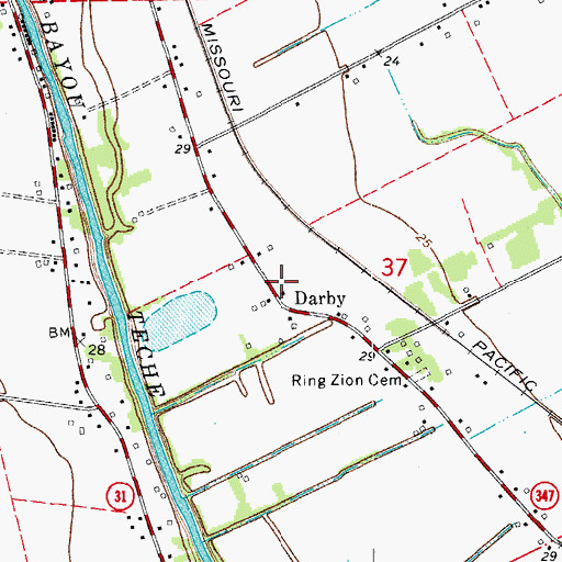 Topographic Map of Darby, LA