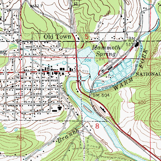 Topographic Map of Warm Fork Spring River, AR