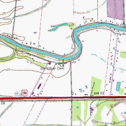 Topographic Map of De Viller Cemetery, LA