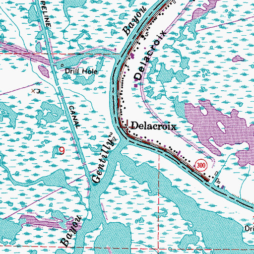 Topographic Map of Delacroix, LA