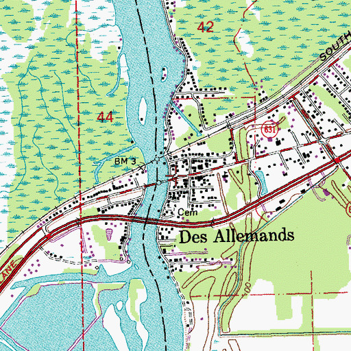 Topographic Map of Des Allemands, LA