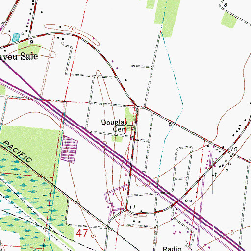 Topographic Map of Douglas Cemetery, LA