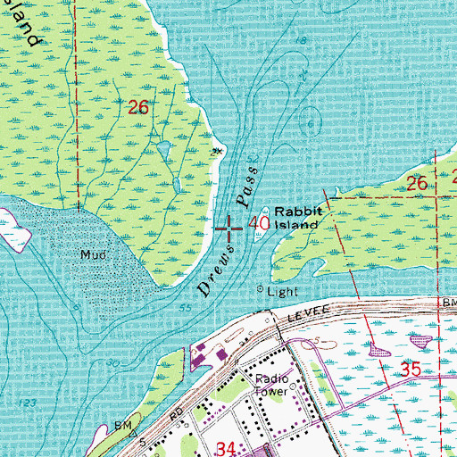 Topographic Map of Drews Pass, LA