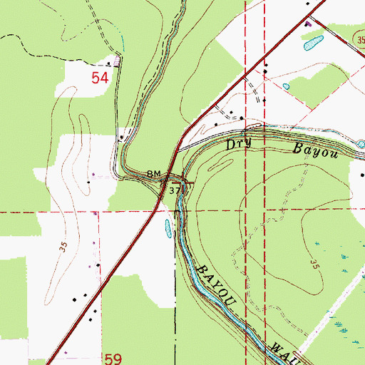 Topographic Map of Dry Bayou, LA