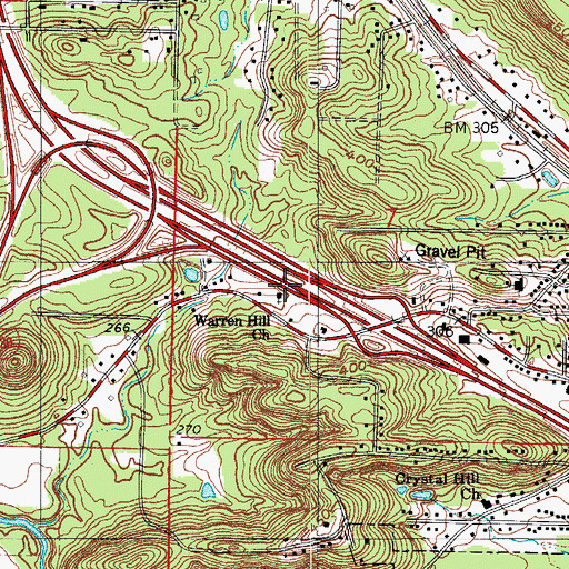 Topographic Map of Warren Hill Church, AR
