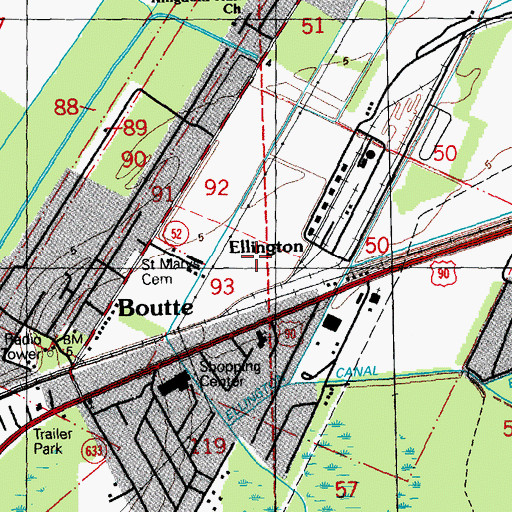 Topographic Map of Ellington, LA