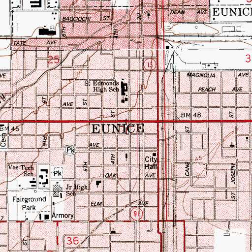 Topographic Map of Eunice, LA