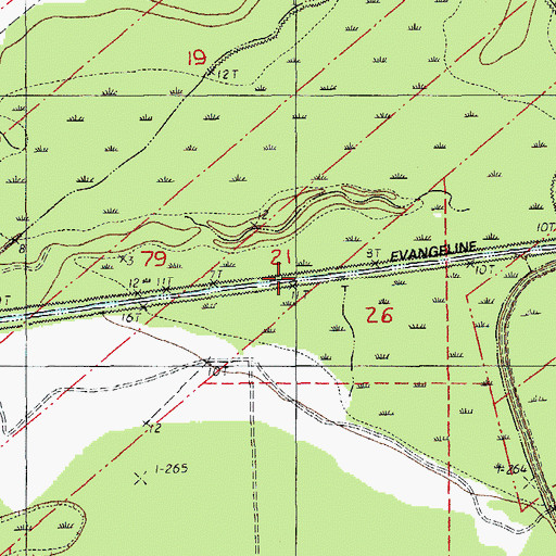 Topographic Map of Evangeline Canal, LA