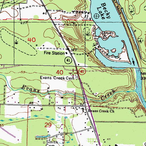 Topographic Map of Evans Creek Cemetery, LA