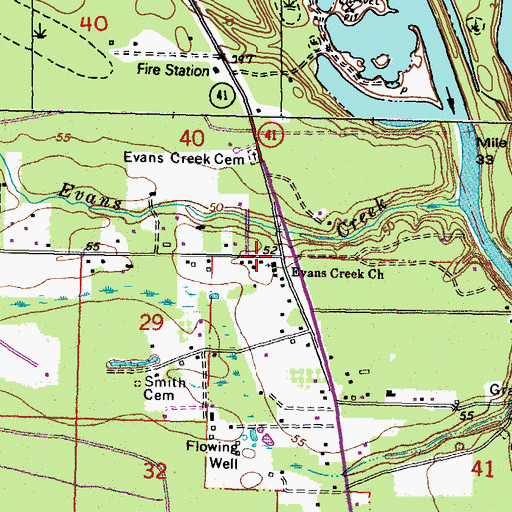 Topographic Map of Evans Creek Church, LA