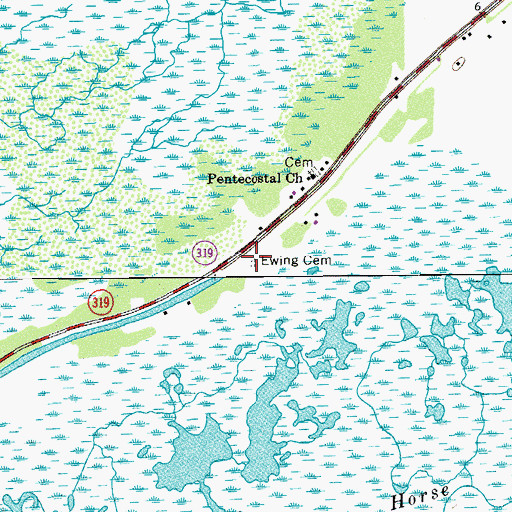 Topographic Map of Ewing Cemetery, LA