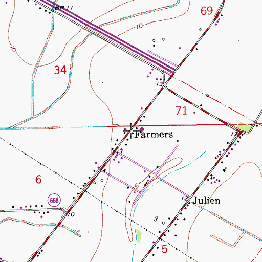 Topographic Map of Farmers, LA