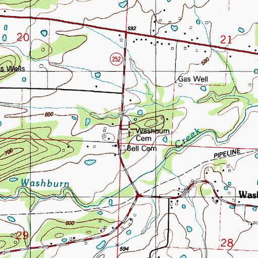 Topographic Map of Washburn Cemetery, AR
