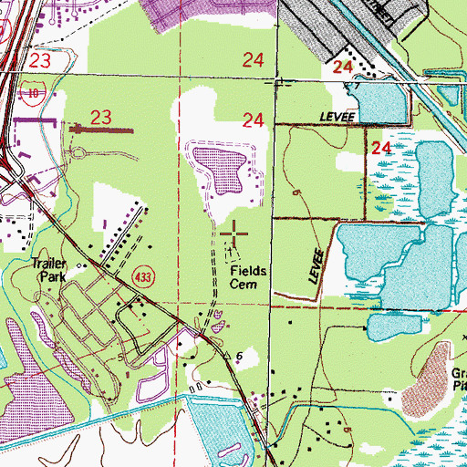 Topographic Map of Fields Cemetery, LA