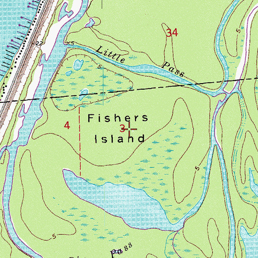 Topographic Map of Fishers Island, LA