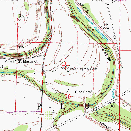 Topographic Map of Washington Cemetery, AR
