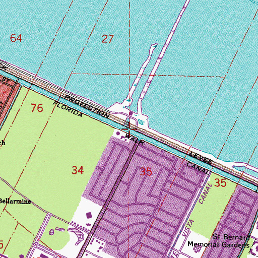 Topographic Map of Florida Walk Canal, LA