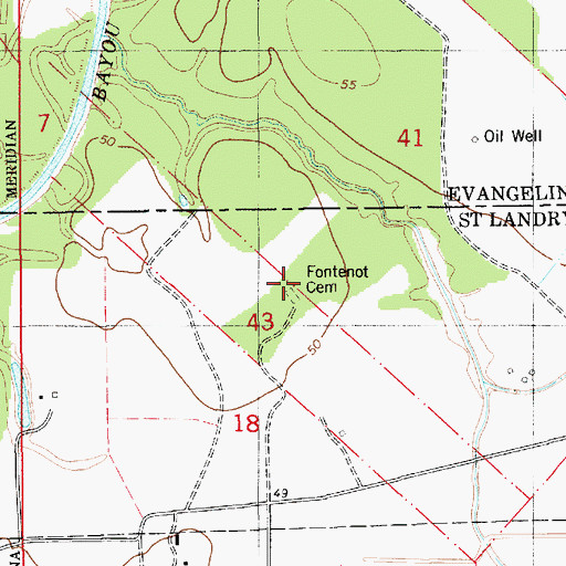 Topographic Map of Fontenot Cemetery, LA