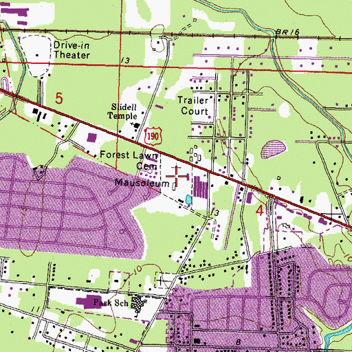 Topographic Map of Forest Lawn Cemetery, LA