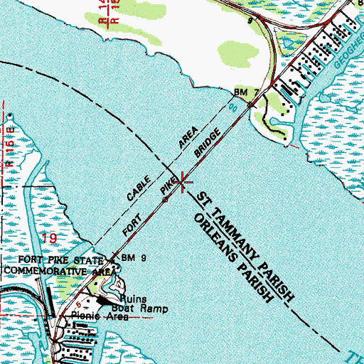 Topographic Map of Fort Pike Bridge, LA