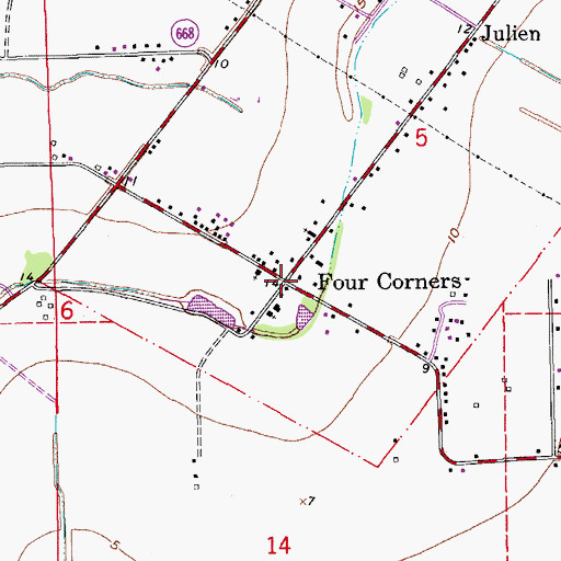 Topographic Map of Four Corners, LA
