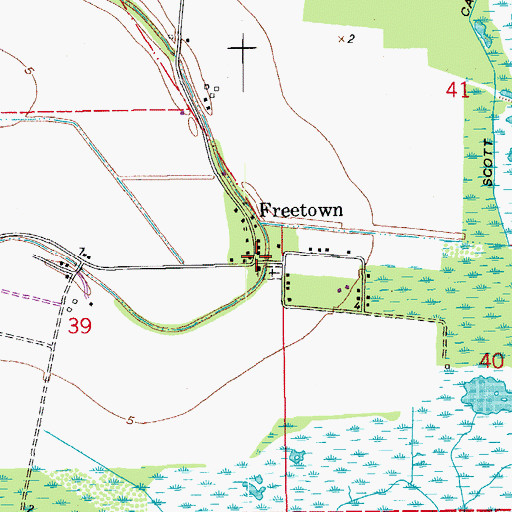 Topographic Map of Freetown, LA