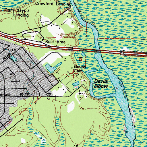 Topographic Map of Gauss Cemetery, LA